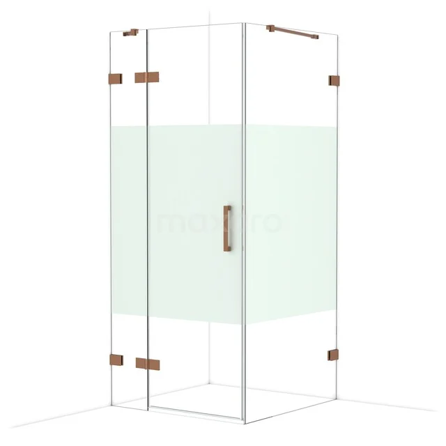 Diamond Douchecabine | 90x90 cm Glanzend koper Helder met matte strook Draaideur Vierkant CDB223609423GKP