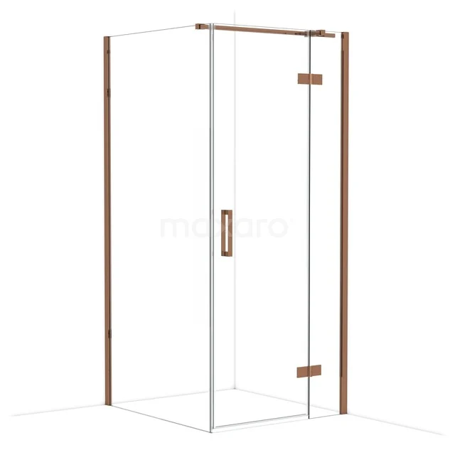 Diamond Shower cabin | 100x90 cm Shiny copper Clear glass Pivot door Rectangle CDB223610310GKP Glass corner shower cabin with bronze-coloured accents and a hinged door, ideal for a modern bathroom style.