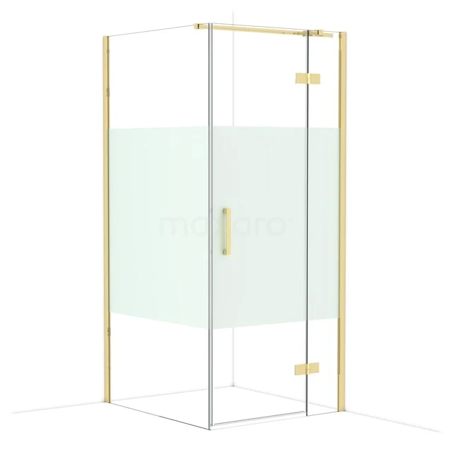 Diamond Douchecabine | 100x90 cm Glanzend lichtgoud Helder met matte strook Draaideur Rechthoek CDB223610313GLG