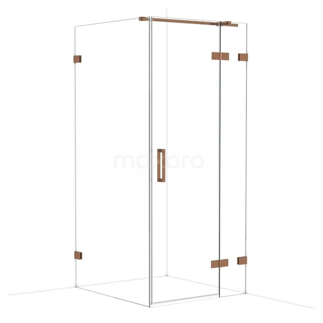 Glass shower cabin with gold accents, minimalist design, perfect for a modern bathroom.