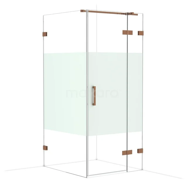 Diamond Shower enclosure | 100x90 cm Shiny copper Clear with matt strip Pivot door Rectangle CDB223610323GKP Glazen douchecabine met roségouden accenten, vierkant ontwerp, ideaal als stijlvolle toevoeging aan een moderne badkamer.