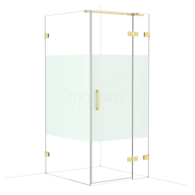 Diamond Douchecabine | 100x90 cm Glanzend lichtgoud Helder met matte strook Draaideur Rechthoek CDB223610323GLG