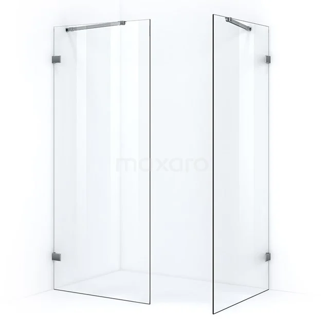 Quartz begehbare Dusche | 90x80 cm 2 feste Wände IQB0908200C Glas Duschwand Eckaufstellung, klares gehärtetes Glas mit minimalistischen Metall Scharnieren, ideal für moderne Bäder.