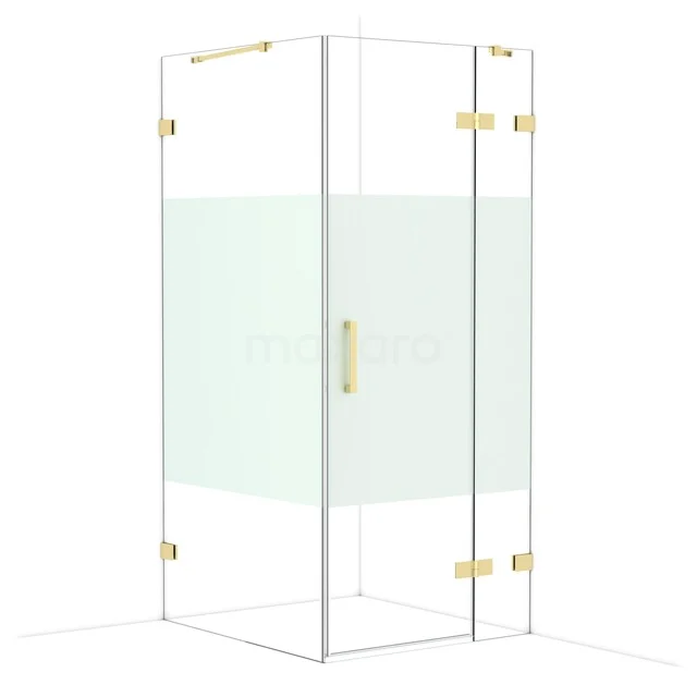 Diamond Shower enclosure | 100x90 cm Shiny light gold Clear with matt strip Pivot door Rectangle CDB223610423GLG Glass shower cabin with a matte white strip and gold hinges, luxury design, perfect addition to modern bathrooms.