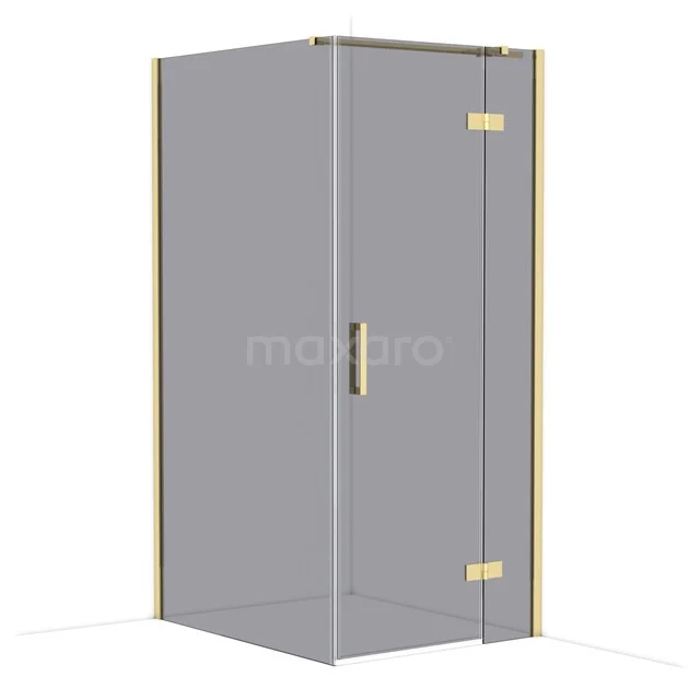 Diamond Shower enclosure | 110x90 cm Shiny light gold Smoke glass Pivot door Rectangle CDB223611311GLG Glass shower cabin with gold-coloured frame and hinges, modern design for stylish bathroom decor.