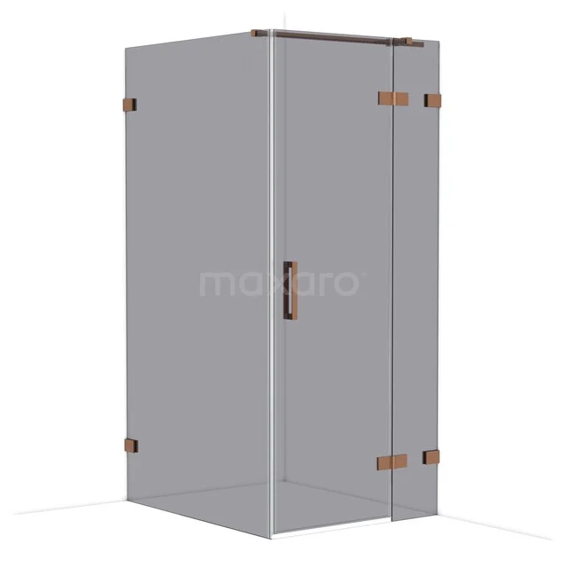 Diamond Shower cabin | 110x90 cm Shiny copper Smoke glass Pivot door Rectangle CDB223611321GKP Glass shower cabin with corner entry, brass accents and minimalist design; ideal for a modern bathroom.