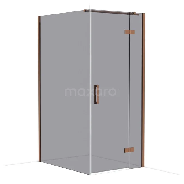 Diamond Shower enclosure | 120x90 cm Glanzend koper Smoke glass Pivot door Rectangle CDB223612311GKP Glazen douchecabine met hoekdesign, bronskleurige accenten en draaideur; modern badkameraccessoire voor stijlvolle badkamers.
