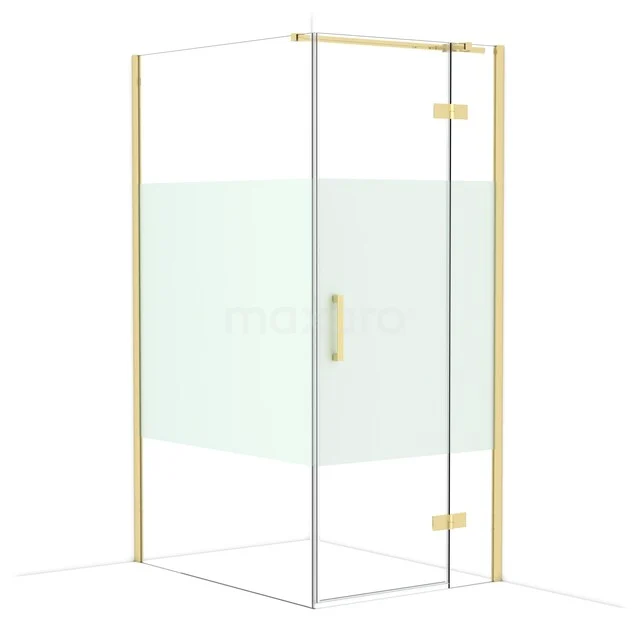 Diamond Shower enclosure | 120x90 cm Glanzend lichtgoud Clear with matt strip Pivot door Rectangle CDB223612313GLG Douchecabine met gouden frame, helder glas en draaideur, ideaal voor een luxe badkamer inrichting.