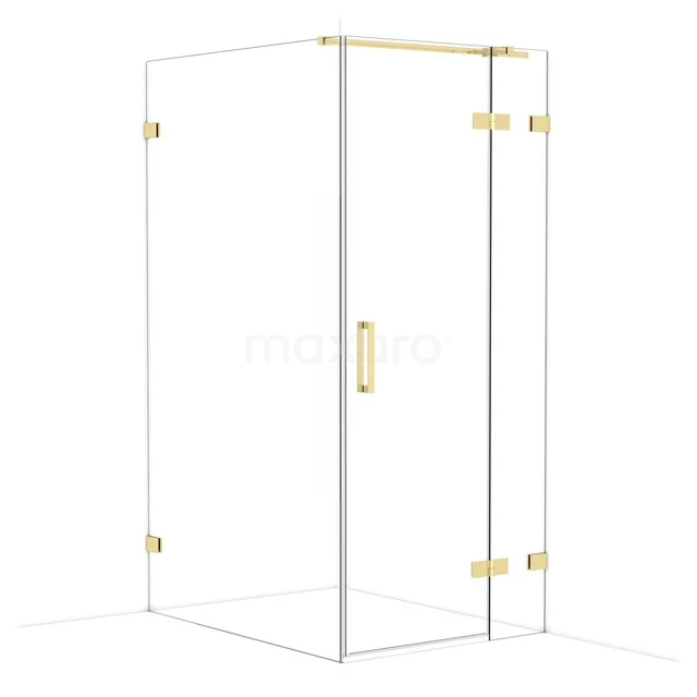 Diamond Shower enclosure | 120x90 cm Shiny light gold Clear glass Pivot door Rectangle CDB223612320GLG Glass shower cabin with gold-coloured details, sleek design and clear walls, ideal for a modern bathroom.