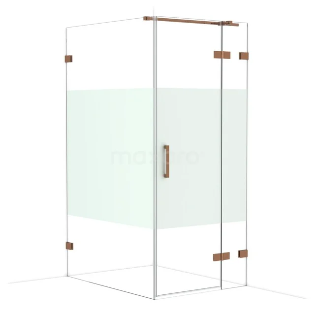 Diamond Shower enclosure | 120x90 cm Shiny copper Clear with matt strip Pivot door Rectangle CDB223612323GKP Glazen douchecabine met matglas accent en roestvrijstalen scharnieren, ideaal voor een moderne badkamer inrichting.