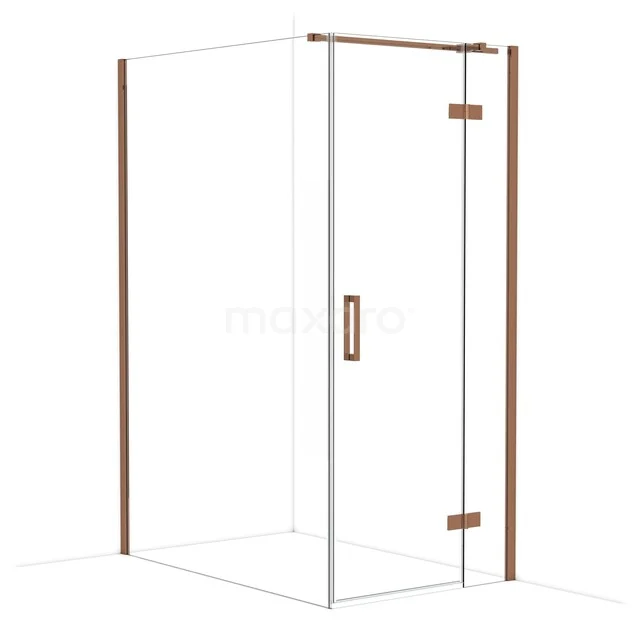 Diamond Shower enclosure | 140x90 cm Shiny copper Clear glass Pivot door Rectangle CDB223614310GKP Douchecabine met glazen wanden en koperen accenten, modern design voor stijlvolle badkamerinrichting.
