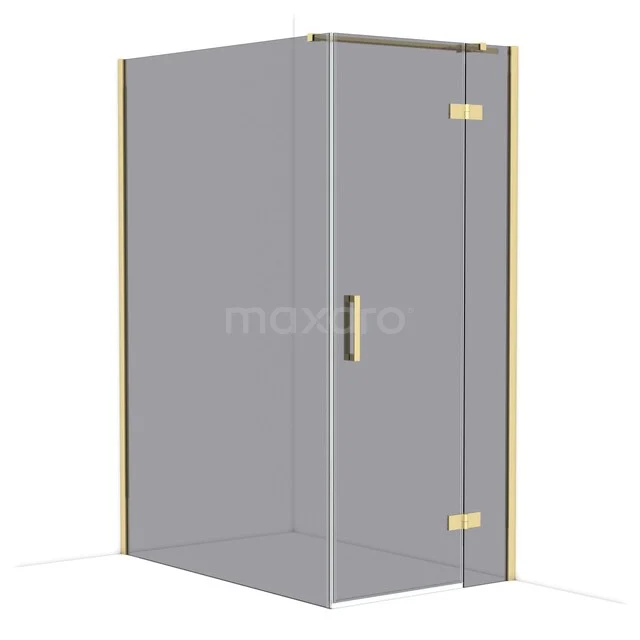 Diamond Shower enclosure | 140x90 cm Glossy light gold Smoke glass Pivot door Rectangle CDB223614311GLG Glazen douchecabine met goudkleurige accenten, strak design en deur met handgreep, perfect voor een moderne badkamerstijl.