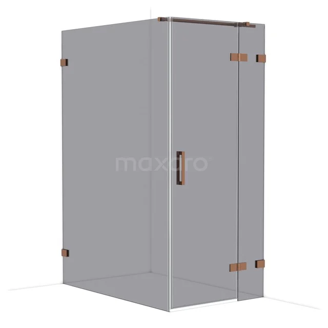 Glass shower cabin with bronze-coloured hinges, modern design, perfect for luxury bathrooms.