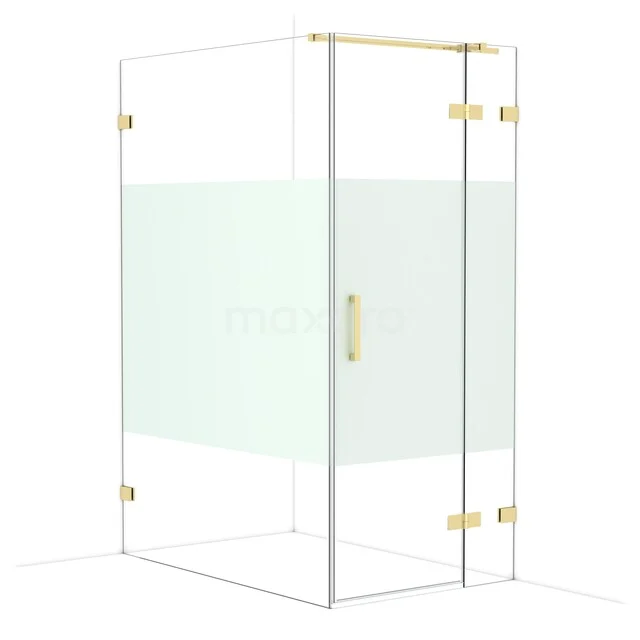 Duschkabine Glas mit goldenen Akzenten, Eckmodell, modernes Design, ideal als stilvolle Ergänzung für jedes Badezimmer.