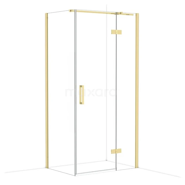 Diamond Shower enclosure | 100x70 cm Shiny light gold Clear glass Pivot door Rectangle CDB224607310GLG Shower cabin with gold accents, glass doors and minimalist design, perfect for a modern bathroom.