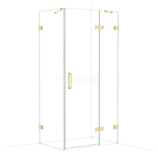 Diamond Duschkabine | 100x70 cm Glänzendes Hellgold Drehtür Rechteck CDB224607420GLG Glas Duschkabine mit goldfarbenen Scharnieren und Haltegriff, Eckmodell, luxuriöses Design für ein stilvolles Badezimmer.