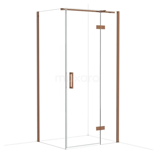 Diamond Shower cabin | 100x80 cm Shiny copper Clear glass Pivot door Rectangle CDB224608310GKP Shower cabin with glass door, copper-coloured details and sleek design, perfect for a modern bathroom decor.