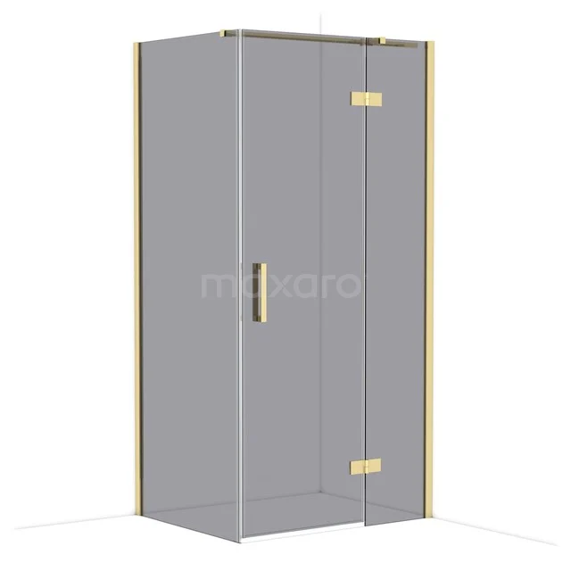 Diamond Shower cabin | 100x80 cm Shiny light gold Smoke glass Pivot door Rectangle CDB224608311GLG Grey square shower cabin with glass door, gold hinges and handle; a luxurious addition for modern bathrooms.