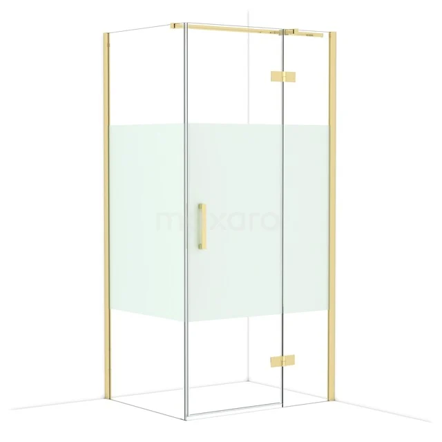 Duschkabine Diamond CDB224608313GLG Goldfarbige Eck-Duschkabine mit mattgläsernen Paneelen und Glastür, ideal als luxuriöse Ergänzung zu modernen Bädern.