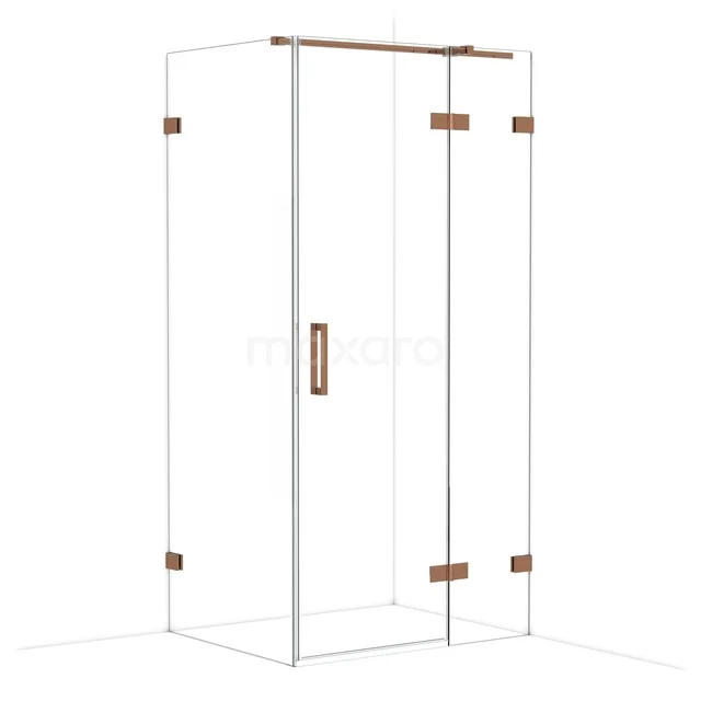 Glas Duschkabine mit bronzefarbenen Scharnieren und Haltegriff, Eckmodell, ideal für ein modernes Badezimmer.
