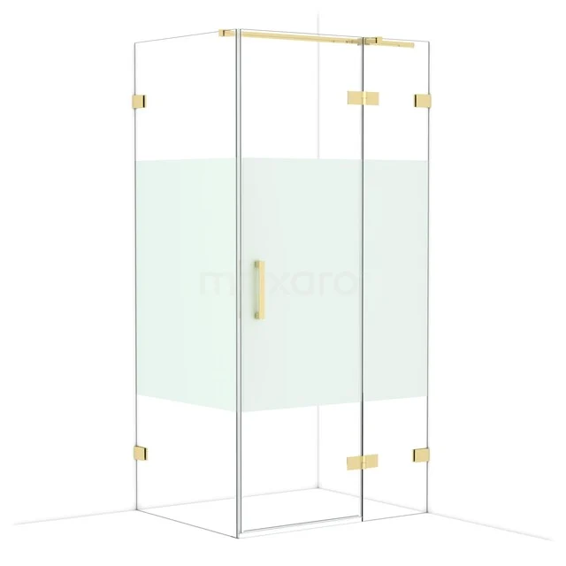 Duschkabine mit goldfarbenen Akzenten, Glas und Aluminium, perfekt für eine stilvolle und moderne Badezimmerumgebung.