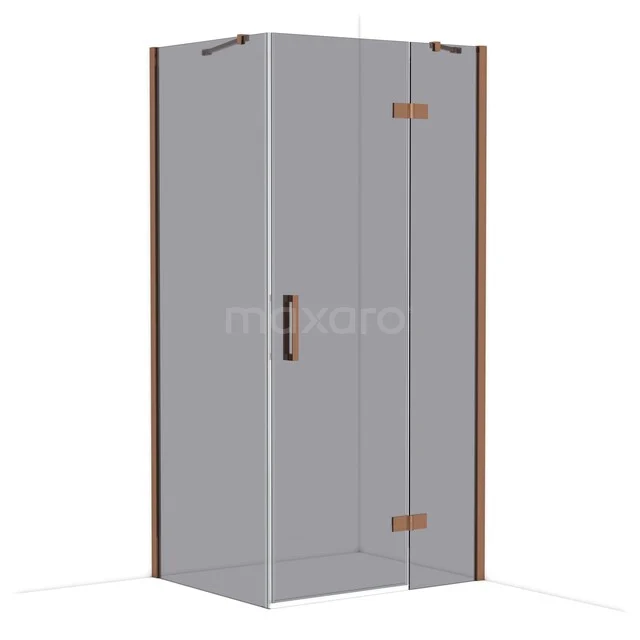 Corner shower cabin, glass with bronze-coloured accents, ideal for a modern bathroom design.