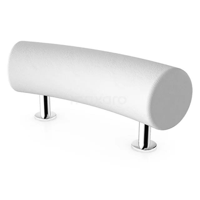 Gebogen weißes Badkissen mit Metallstützen, ideal für Komfort im Badezimmer; geeignet für moderne Badezimmerserien.