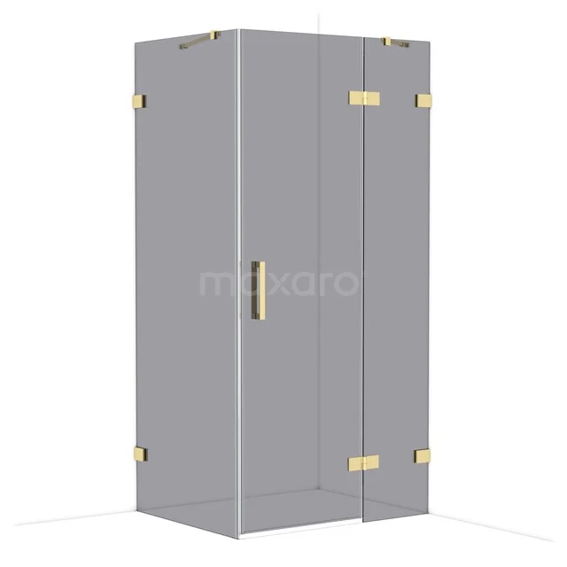 Diamond Shower cabin | 100x80 cm Shiny light gold Smoke glass Pivot door Rectangle CDB224608421GLG Grey corner shower cabin with gold hinges and handle, elegant design, perfect for a modern bathroom.