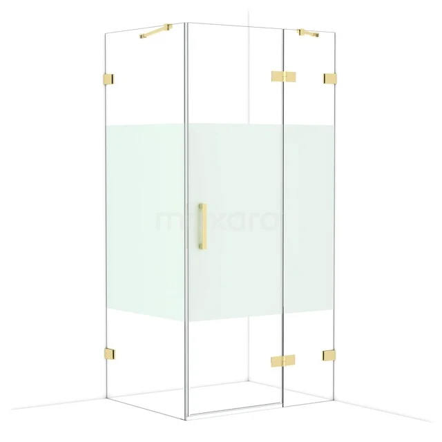 Diamond Douchecabine | 100x80 cm Glanzend lichtgoud Helder met matte strook Draaideur Rechthoek CDB224608423GLG