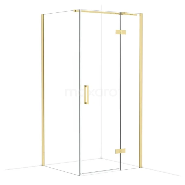 Diamond Shower enclosure | 100x90 cm Glossy light gold Clear glass Pivot door Rectangle CDB224609310GLG Gold-coloured shower cubicle with glass walls and corner doors, ideal for a modern bathroom.