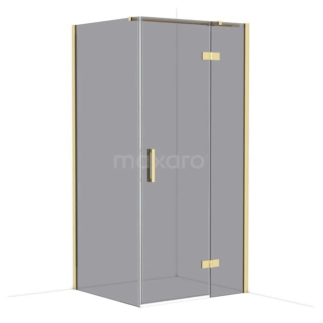 Diamond Shower enclosure | 100x90 cm Glossy light gold Smoke glass Pivot door Rectangle CDB224609311GLG Luxe glazen douchecabine met gouden accenten, hoekmodel met schuifdeur, ideaal voor een moderne badkamer.