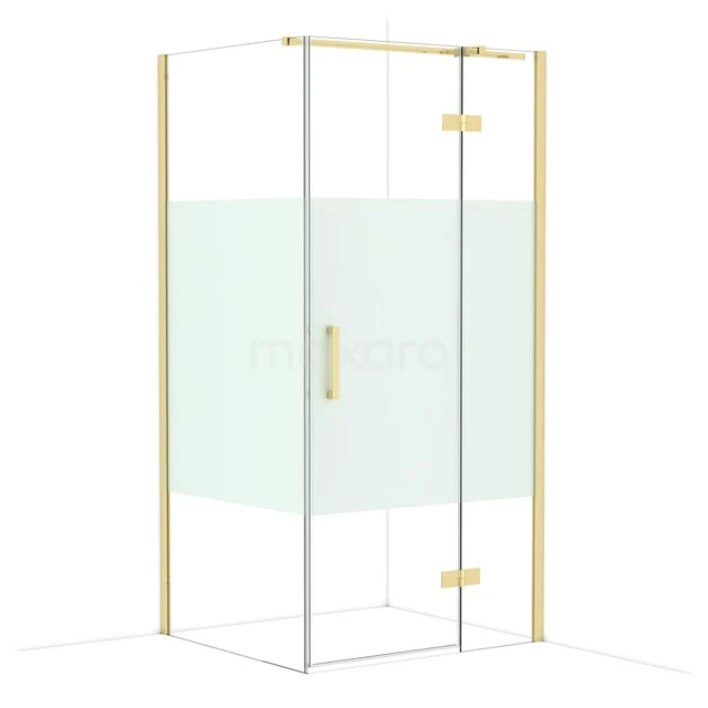Diamond Douchecabine | 100x90 cm Glanzend lichtgoud Helder met matte strook Draaideur Rechthoek CDB224609313GLG