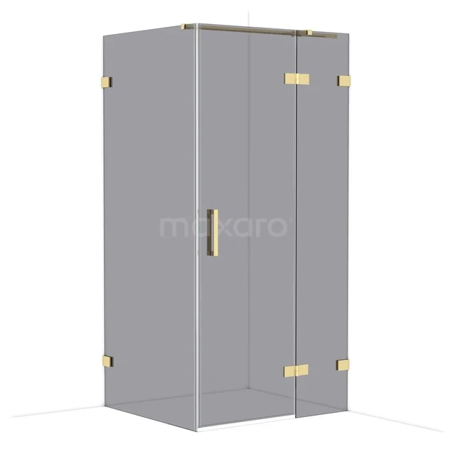 Diamond Shower enclosure | 100x90 cm Glossy light gold Smoke glass Pivot door Rectangle CDB224609321GLG Grijze glazen douchecabine met goudkleurige scharnieren, rechthoekig ontwerp, ideaal voor een moderne badkamerinrichting.