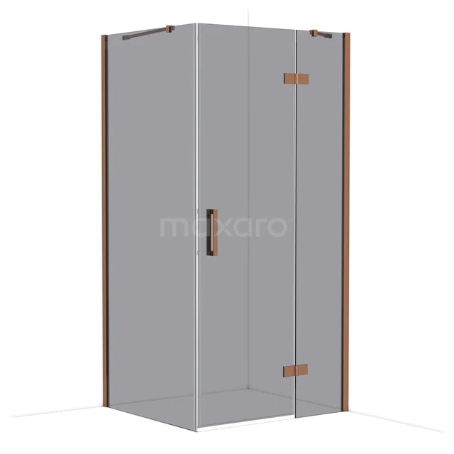 Square shower cabin, glass with bronze-coloured profiles, modern design, perfect for a stylish bathroom.
