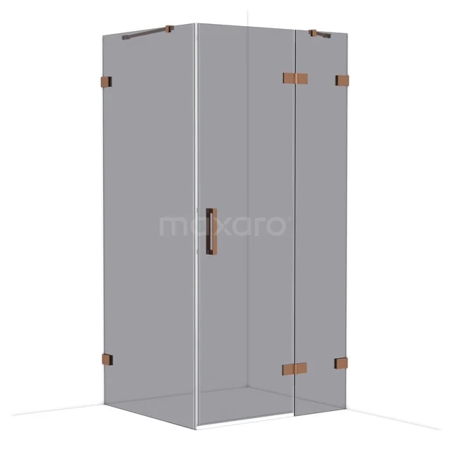 Diamond Shower enclosure | 100x90 cm Shiny copper Smoke glass Pivot door Rectangle CDB224609421GKP Grey square shower cabin with matte glass walls, copper hinges and modern design, perfect for a stylish bathroom.