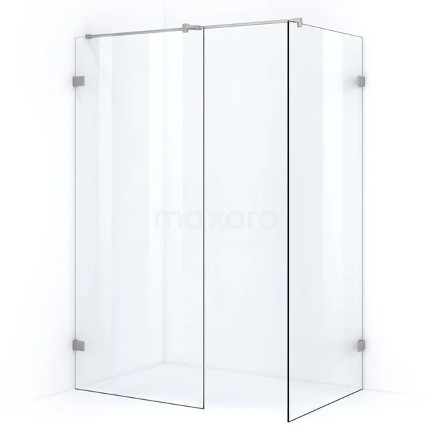 Quartz Walk-in shower | 90x90 cm Clear glass 2 fixed walls IQB0909400B Angled glass shower screen with minimalist metal hinges, ideal for a modern bathroom.