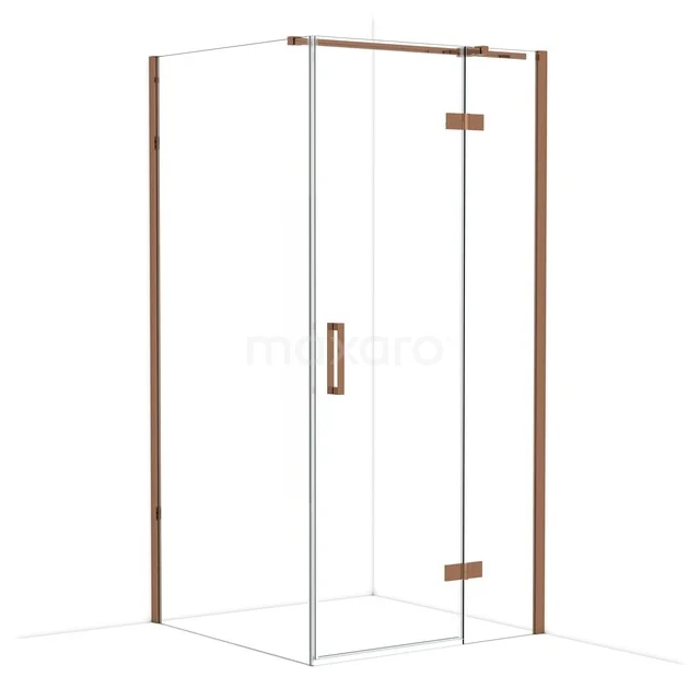 Douchecabine met helder glas, rosegouden afwerking en minimalistisch design, ideaal voor een luxe badkamer interieur.