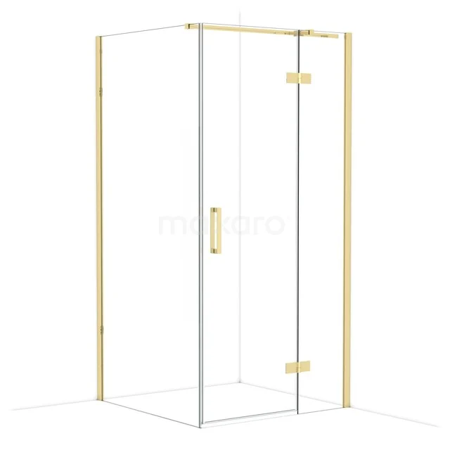 Shower cabin with golden accents, angular design and transparent glass - a stylish addition to any modern bathroom.