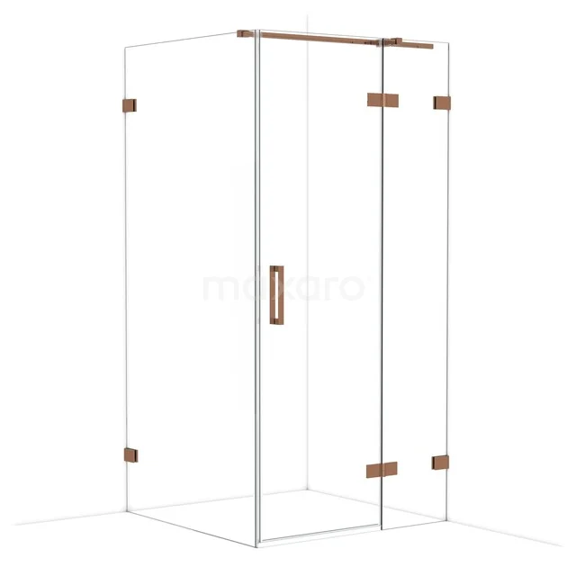 Diamond Shower enclosure | 100x100 cm Glanzend koper Clear glass Pivot door Square CDB224610320GKP Douchecabine met helder glas, hoekige vorm en gouden scharnieren, perfecte toevoeging aan een moderne badkamer.