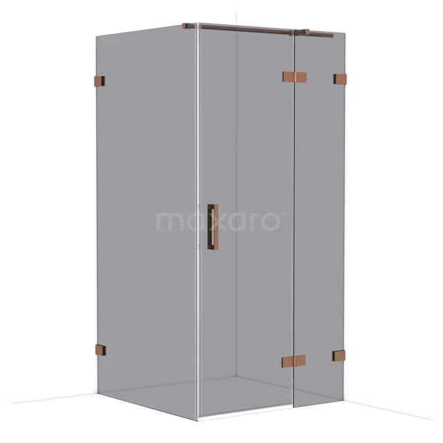Diamond Shower enclosure | 100x100 cm Glanzend koper Smoke glass Pivot door Square CDB224610321GKP Glazen douchecabine met hoekinstap, bronskleurige accenten en minimalistisch design voor een moderne badkamer.