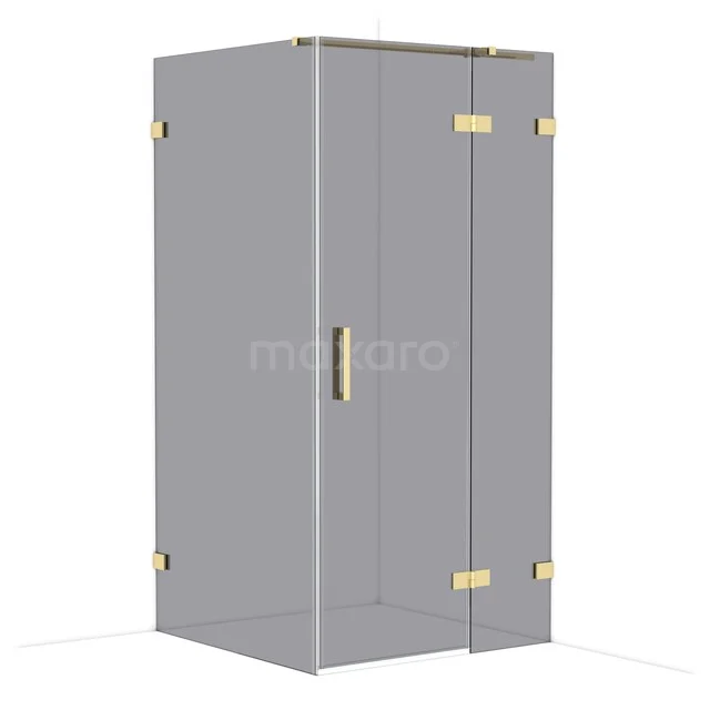 Diamond Shower enclosure | 100x100 cm Glossy light gold Smoke glass Pivot door Square CDB224610321GLG Douchecabine met goudkleurige details, helder glas en hoekige vorm. Stijlvolle toevoeging voor elke moderne badkamer.