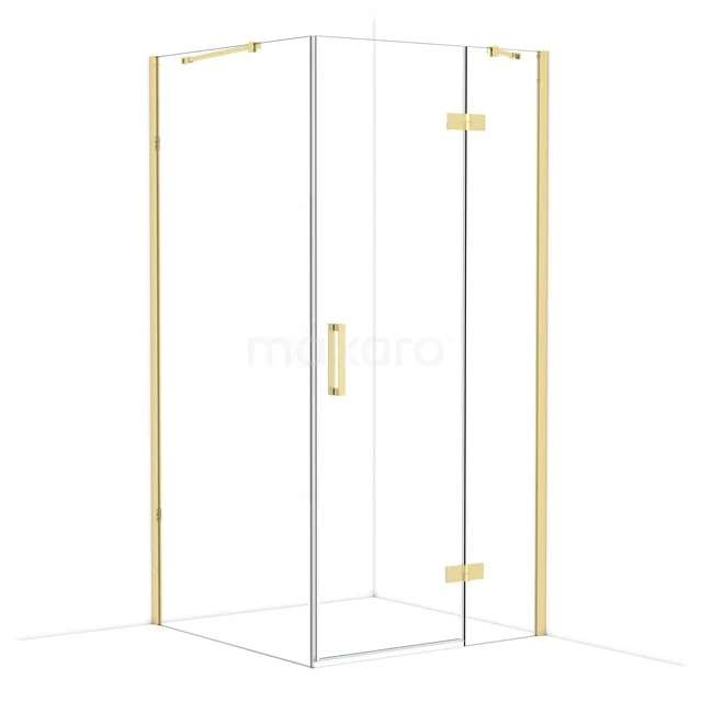 Diamond Shower enclosure | 100x100 cm Glanzend lichtgoud Clear glass Pivot door Square CDB224610410GLG Douchecabine goudkleurig, hoekmodel met glazen wanden en deur, stijlvol design voor moderne badkamers.