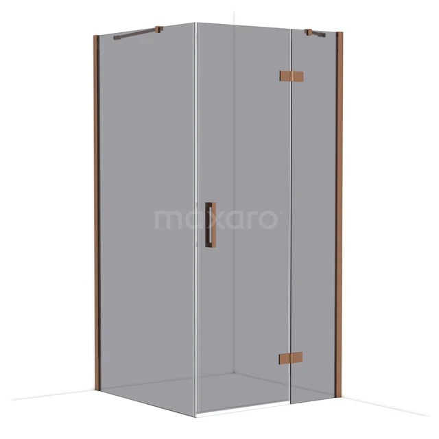 Diamond Shower enclosure | 100x100 cm Shiny copper Smoke glass Pivot door Square CDB224610411GKP Douchecabine met matglas, bronskleurige accenten en strakke lijnen, perfect voor een moderne badkamerinrichting.