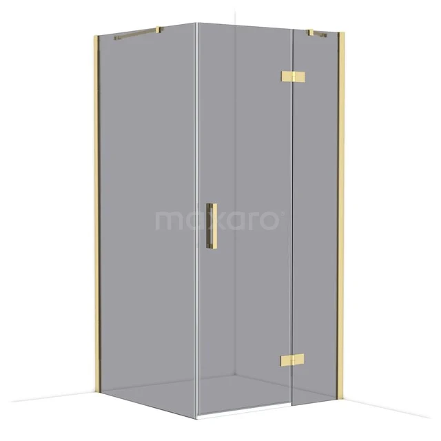 Diamond Shower enclosure | 100x100 cm Glanzend lichtgoud Smoke glass Pivot door Square CDB224610411GLG Gouden hoekdouchecabine met glazen wanden en draaideur; luxe toevoeging aan je badkamer.