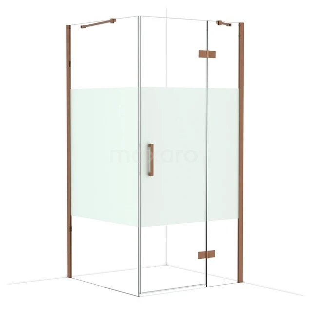 Diamond Douchecabine | 100x100 cm Glanzend koper Helder met matte strook Draaideur Vierkant CDB224610413GKP