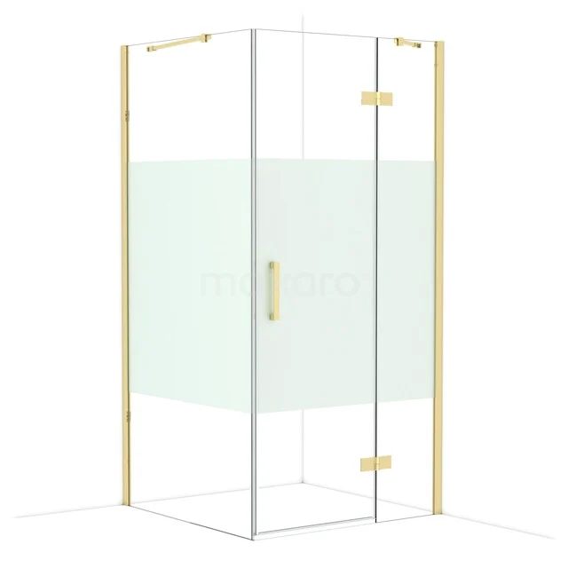 Glasene Duschkabine mit goldfarbenen Profilen, mattem Mittelpaneel und eckigem Design, perfekt für ein modernes Badezimmer.