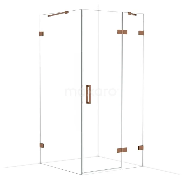 Diamond Duschkabine | 100x100 cm Glänzendes Kupfer Drehtür Quadrat CDB224610420GKP Glas Duschkabine mit kupferfarbenen Scharnieren und Türknopf, ideal für ein modernes Badezimmer.