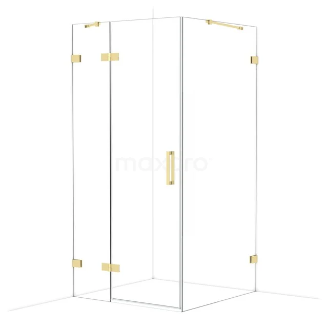 Diamond Douchecabine | 100x100 cm Glanzend lichtgoud Helder glas Draaideur Vierkant CDB224610420GLG