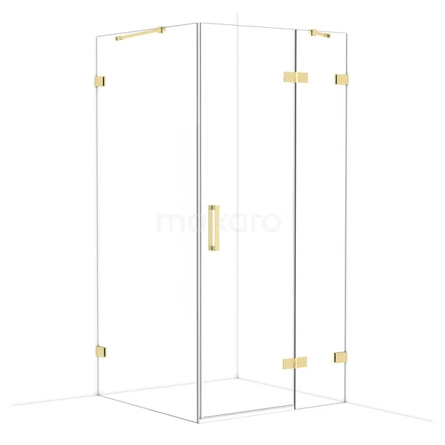 Diamond Shower enclosure | 100x100 cm Glanzend lichtgoud Clear glass Pivot door Square CDB224610420GLG Douchecabine vierkant, helder glas met goudkleurige scharnieren en handgreep, luxe toevoeging voor elke badkamer.
