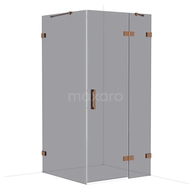 Diamond Shower enclosure | 100x100 cm Shiny copper Smoke glass Pivot door Square CDB224610421GKP Glazen douchecabine met hoekinstap, roestkleurige scharnieren, serie Modern, ideaal voor een stijlvolle badkamer.
